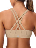 Women's Strappy Sports Bras Light Compression Crop Criss Cross Back Padded Workout Yoga Bra Supportive U Neckline