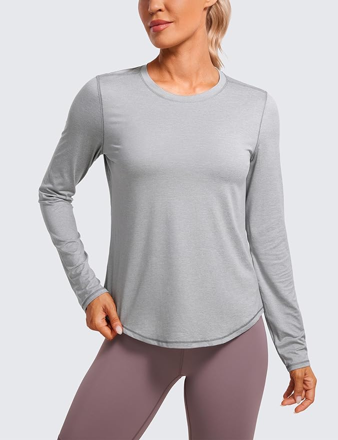 CRZ YOGA Lightweight Workout Long Sleeve Shirts for Women - Gym Running Fall Athletic Training T-Shirts High Neck Tops