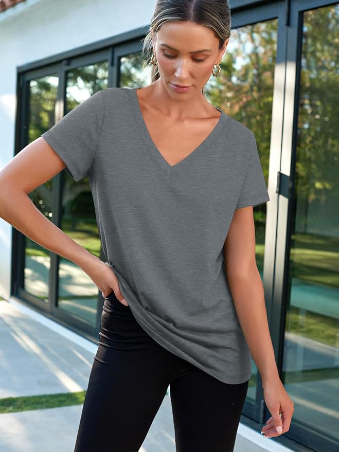 AUTOMET T-Shirts Short Sleeve V Neck Tees Tops for Women Fashion Trendy Lightweight Soft Casual Summer Outfits Clothes 2026