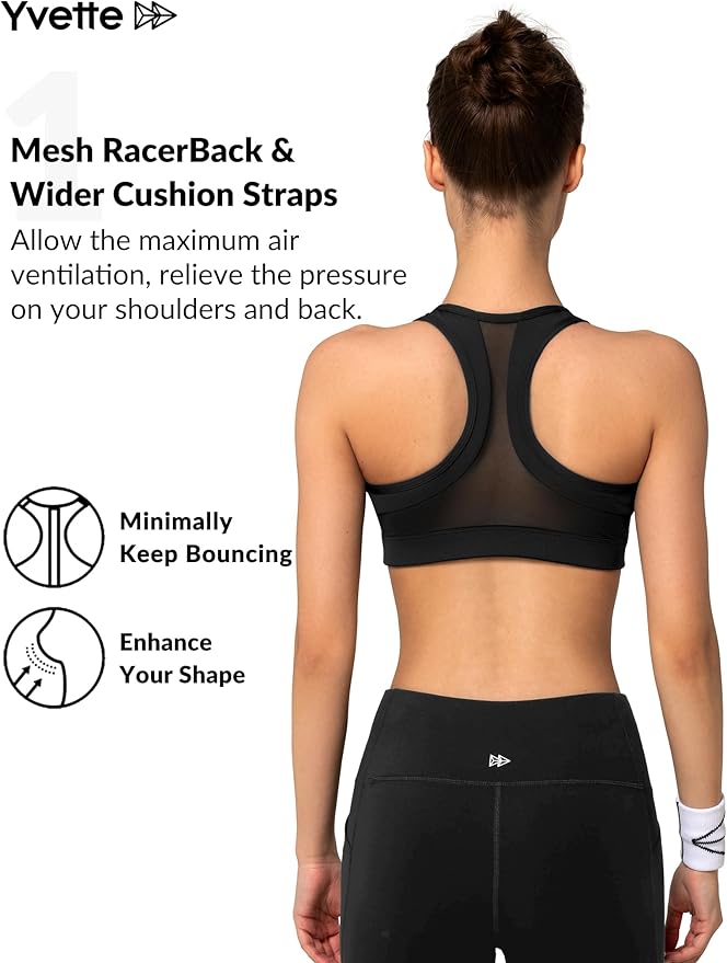 Yvette Zip Front Sports Bra - High Impact Sports Bras for Women Plus Size Workout Fitness Running