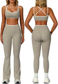 ABOCIW Workout Sets for Women 2 Piece Color Block Strappy Sports Bra High Waist Flare Leggings Gym Yoga Pilates Outfits