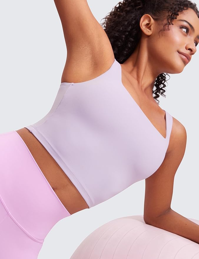 CRZ YOGA Butterluxe Square Neck Crop Tank Tops for Women - Workout Longline Sports Bras Padded Yoga Camisole