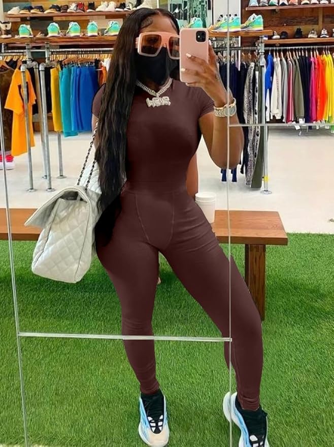 AYWA Two Piece Outfits for Women Fitted Crew Neck T-shirt High Waist Leggings Biker Shorts Matching Sets Streetwear