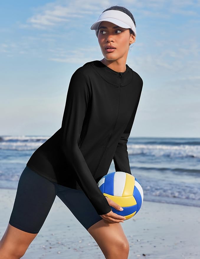 PINSPARK Women's UPF 50+ Sun Protection Hoodie Jacket Lightweight Full Zip Athletic Jacket Long Sleeve Shirt with Pockets