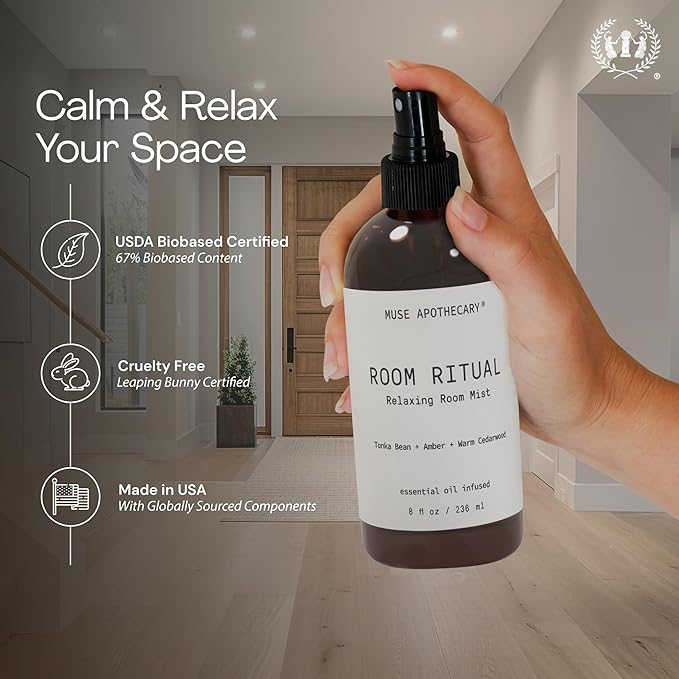Muse Apothecary Room Ritual - Aromatic and Relaxing Room Mist, 8 oz, Infused with Natural Essential Oils - California Citrus