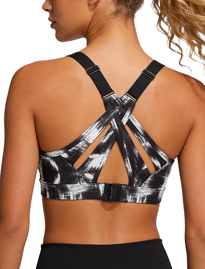 Yvette Sports Bra High Impact Adjustable Criss Cross Back, Full Support for Large Bust No Bounce
