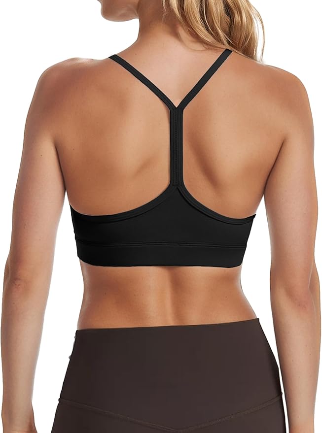 Buauty 2 Packs Y Back Sports Bra for Women, Low Impact Padded Racerback Spaghetti Strap Bras, Workout Yoga Tops