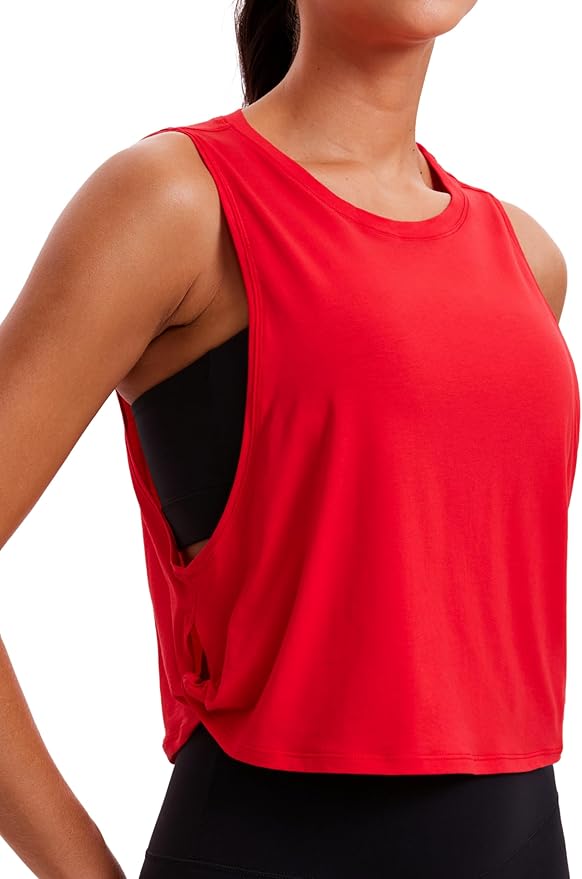CRZ YOGA Pima Cotton Large Armhole Tank Tops for Women - Workout Sport Athletic Yoga Running Gym Loose Crop Sleeveless Shirts