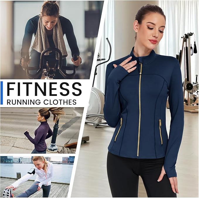 Women's Workout Jackets Full Zip Running Yoga Jackets Lightweight Athletic Clothes with Thumb Holes