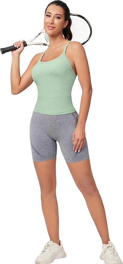 MathCat Workout Tank Tops for Women with Built in Bra, Sleeveless Gym Tops Seamless Racerback Athletic Yoga Shirts