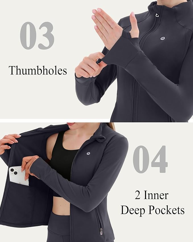 Women's Thermal Yoga Jacket - Thick Warm Full Zip Long Sleeve for Running Gym, Fleece Lined for Cold Weather Winter