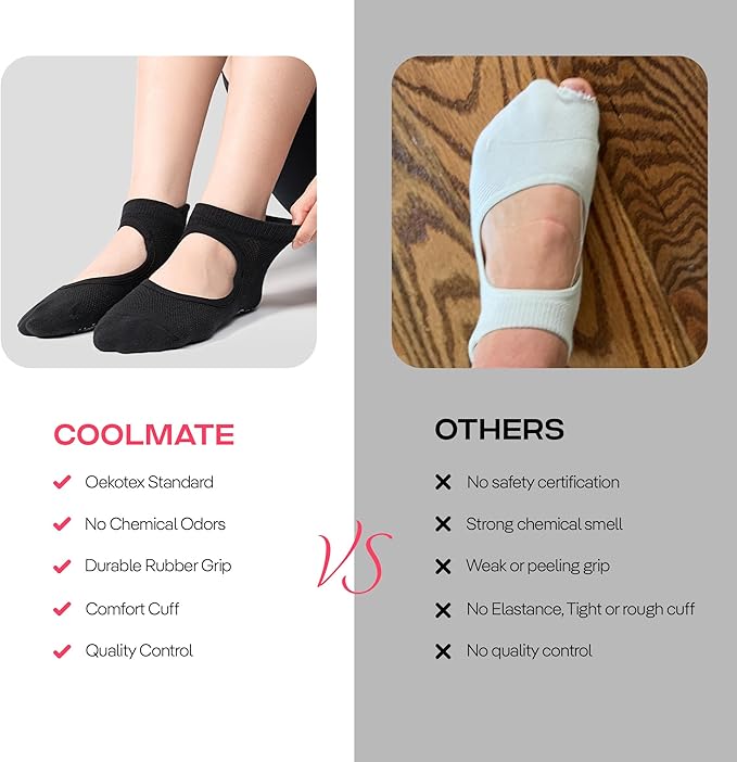 CoolMate Pilates Socks with Grips for Women, Yoga Socks, Crew Non Slip Women for Barre, Pilates Gifts for Women