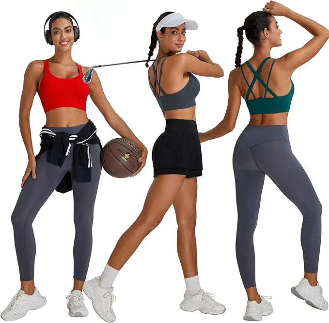 Sports Bras for Women HIigh Support, Criss-Cross Back Padded Strappy High Impact Sports Bras for Women Large Bust