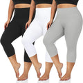 3 Pack Women's Plus Size Capri Leggings High Waist Tummy Control, Stretchy Yoga Workout Pants (XL-4X) - Spandex Elastic Fit