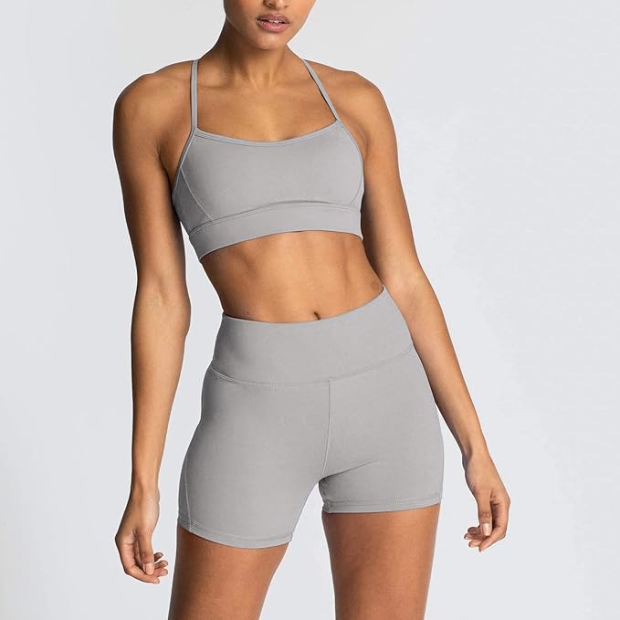 IMEKIS Women's Workout Sets 2 Piece Yoga Outfit High Waisted Biker Shorts Leggings Sports Bra Gym Fitness Clothes Tracksuit