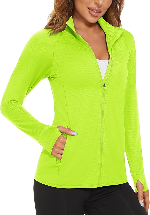 MAGCOMSEN Women's UPF 50+ Lightweight Athletic Jacket Sun Protection Full Zip Long Sleeve Shirts Hiking Outdoor Pockets