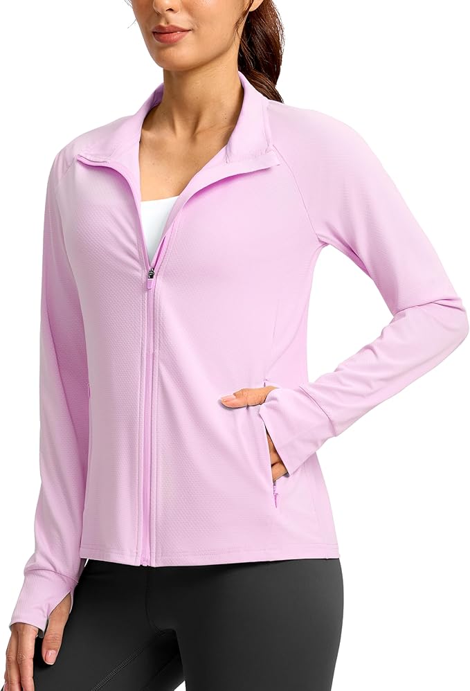 G Gradual Women's Lightweight Athletic Jacket Sun Protection UPF 50+ Zip Up 4 Pockets Long Sleeve Shirts Workout Running