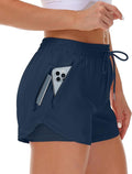 Mancreda Women's Running Shorts with Liner 3 Zipper Pockets Elastic Workout Athletic Gym Yoga Shorts