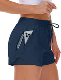Mancreda Women's Running Shorts with Liner 3 Zipper Pockets Elastic Workout Athletic Gym Yoga Shorts
