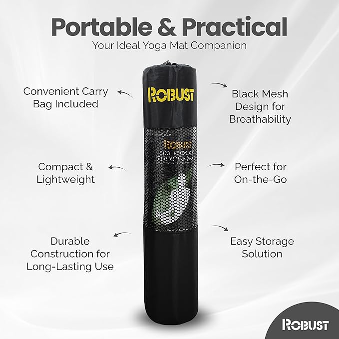 Robust Extra Thick Yoga Mat 1/4 & 1/3 & 2/5 Inch - Non Slip Exercise Mat with Alignment Lines, Carrying Strap, TPE Eco-Friendly Material for Knee Support, Sweat-Proof 72" x 24" for Women & Men