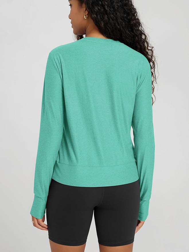 ODODOS Women's Long Sleeve Crewneck Tee - Ultra-Soft odSTRATUM Tech Performance T-Shirts UPF 50+ Daily Pullover Tops