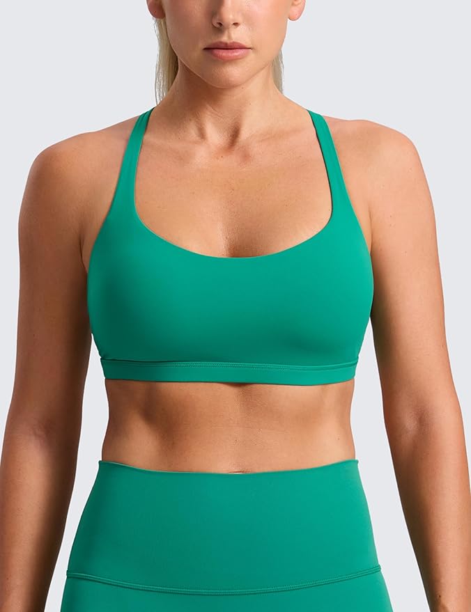 CRZ YOGA Naked Feeling Strappy Sports Bras for Women - Criss Cross Back Wireless Padded Cami Yoga Workout Top