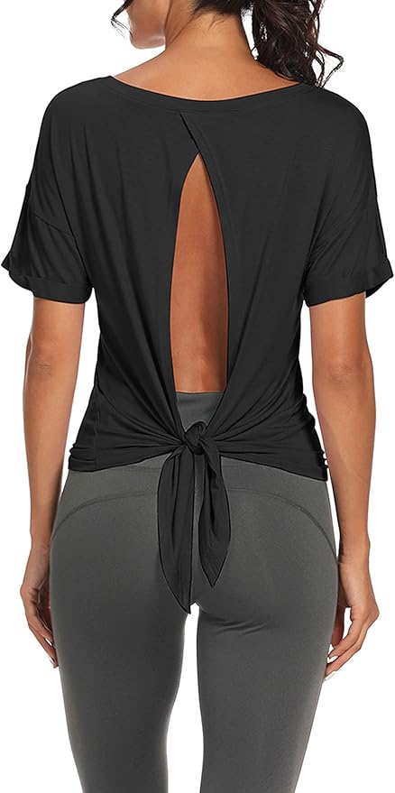 Bestisun Workout Tank Tops Open Back Yoga Exercise Shirts Tie Back Athletic Clothes for Women