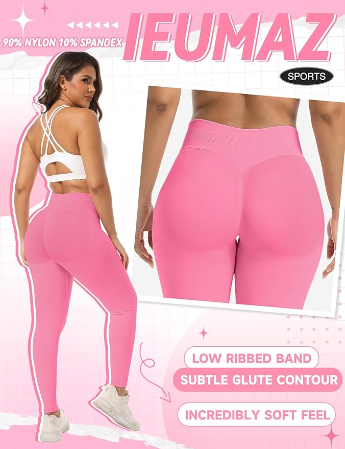 Ieumaz Scrunch Butt Lifting Leggings for Women Gym Seamless Workout Leggings Mid Low Waist Tummy Control Yoga Pants