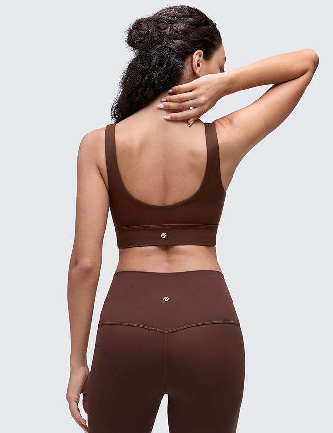 CRZ YOGA Butterluxe U Back Longline Sports Bras for Women - Scoop Neck Padded Yoga Workout Crop Top with Built in Pads