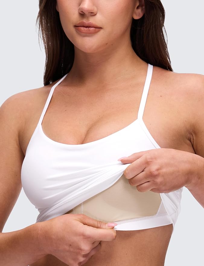 CRZ YOGA Butterluxe Racerback Tank Tops for Women - Scoop Neck Spaghetti Strap Padded Workout Camisole with Built in Bra