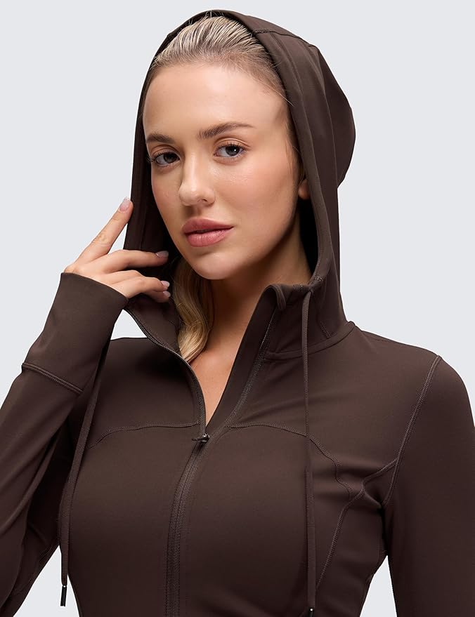CRZ YOGA Butterluxe Hooded Athletic Jackets for Women - Full Zip Track Casual Tops with Thumb Holes Pockets