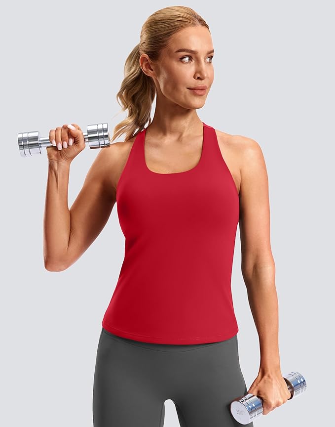 Soothfeel Womens Workout Tank Tops with Built in Bra Racerback Athletic Yoga Top High Neck Sports Gym Sleeveless Shirts