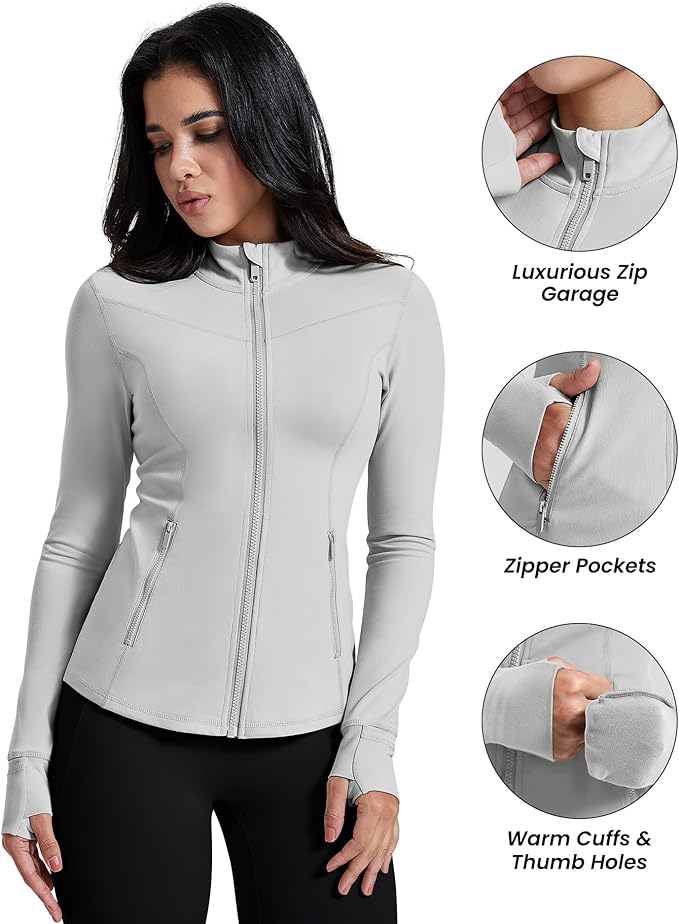 AVGO Womens Running Jackets Lightweight Slim Fit Workout Jacket Zip Up Athletic Track Gym Tops with Pockets & Thumb holes