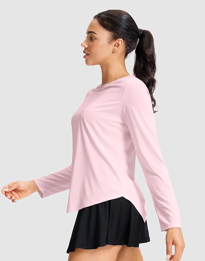 SANTINY Lightweight Long Sleeve Workout Tops for Women Breathable Gym Yoga Athletic Running Hiking Top UPF 50+ Sun Shirts