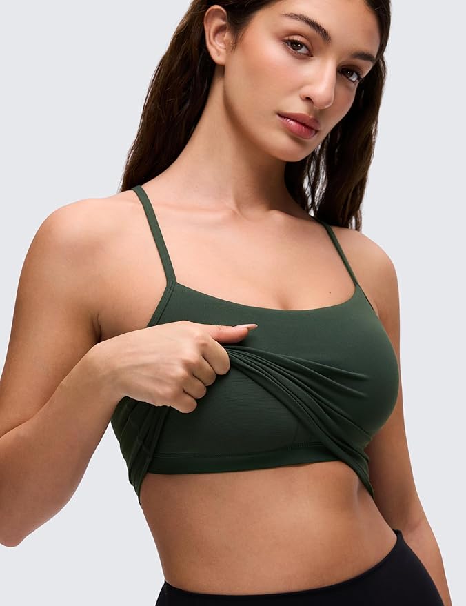 CRZ YOGA Butterluxe Y Back Crop Tank Tops for Women - Spaghetti Straps Racerback Padded Yoga Workout Longline Sports Bras