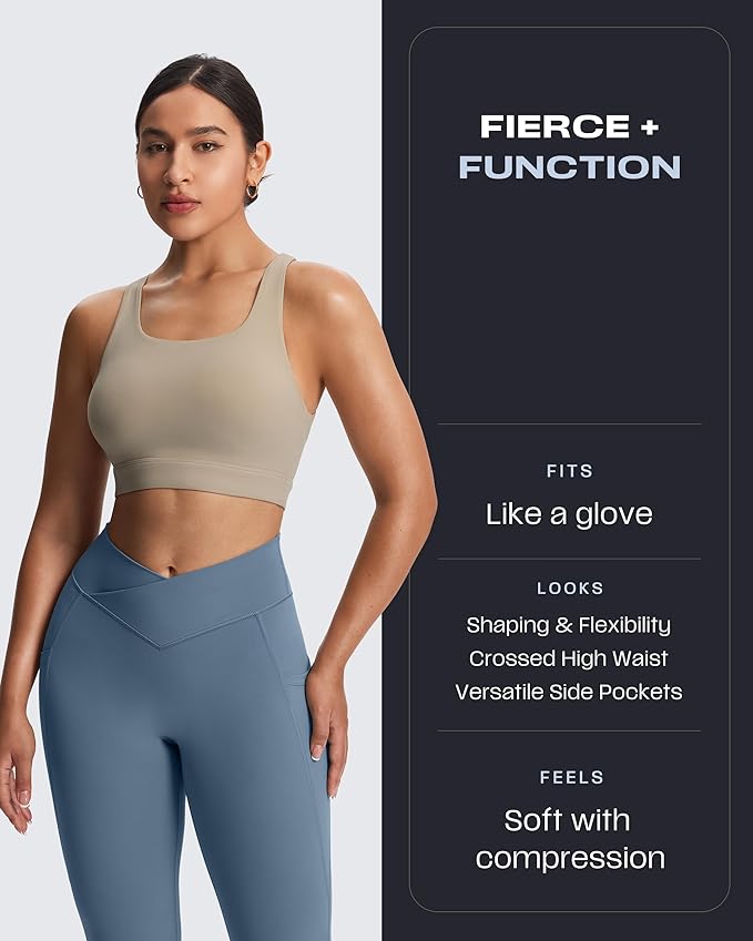 Aoxjox Women's Trinity High Waisted Yoga Pants with Pockets Cross-Waist Tummy Control Buttery Soft Workout Leggings 26"
