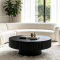 KEVINSPACE Round Coffee Table, 39" Big Wooden Fluted Coffee Table with Fluted Base, Circle Accent Center Table for Living Room Apartment Office Small Space, Easy Assembly, Black
