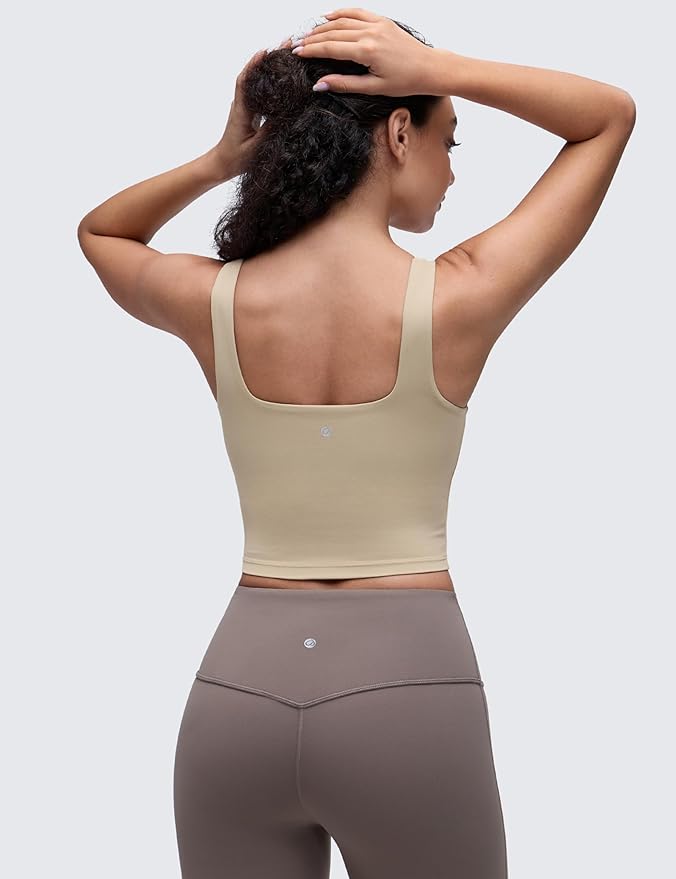 CRZ YOGA Butterluxe Square Neck Crop Tank Tops for Women - Workout Longline Sports Bras Padded Yoga Camisole
