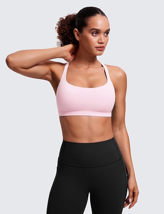 CRZ YOGA Naked Feeling Strappy Sports Bras for Women - Criss Cross Back Wireless Padded Cami Yoga Workout Top