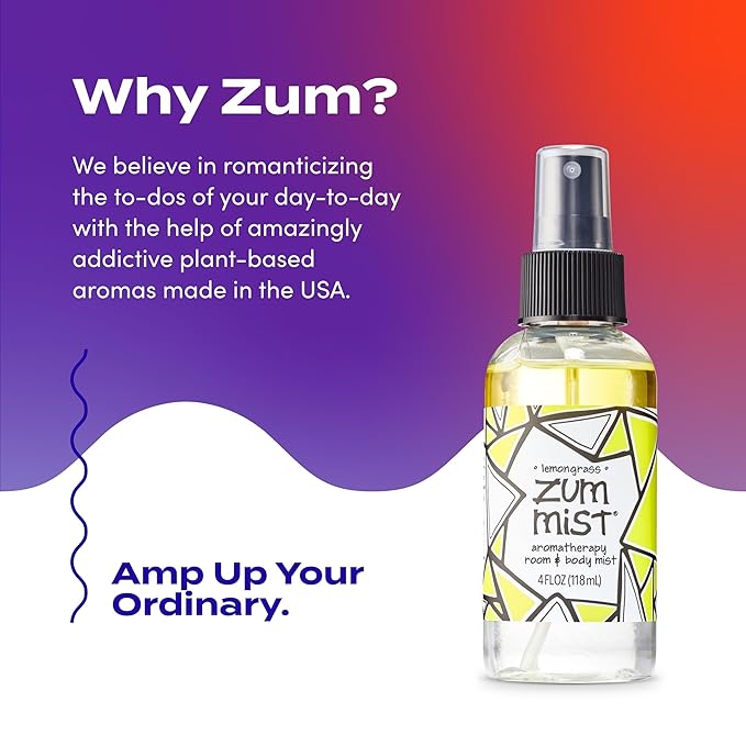Indigo Wild Zum Mist Room & Body Spray - Aromatherapy Essential Oil Spray - Natural Body Mist & Room Spray - Lemongrass Scent - 4 fl oz