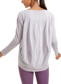 CRZ YOGA Pima Cotton Boat Neck Long Sleeve Shirts for Women - Workout Athletic Yoga Casual Tops Loose Fit Fall T-Shirts