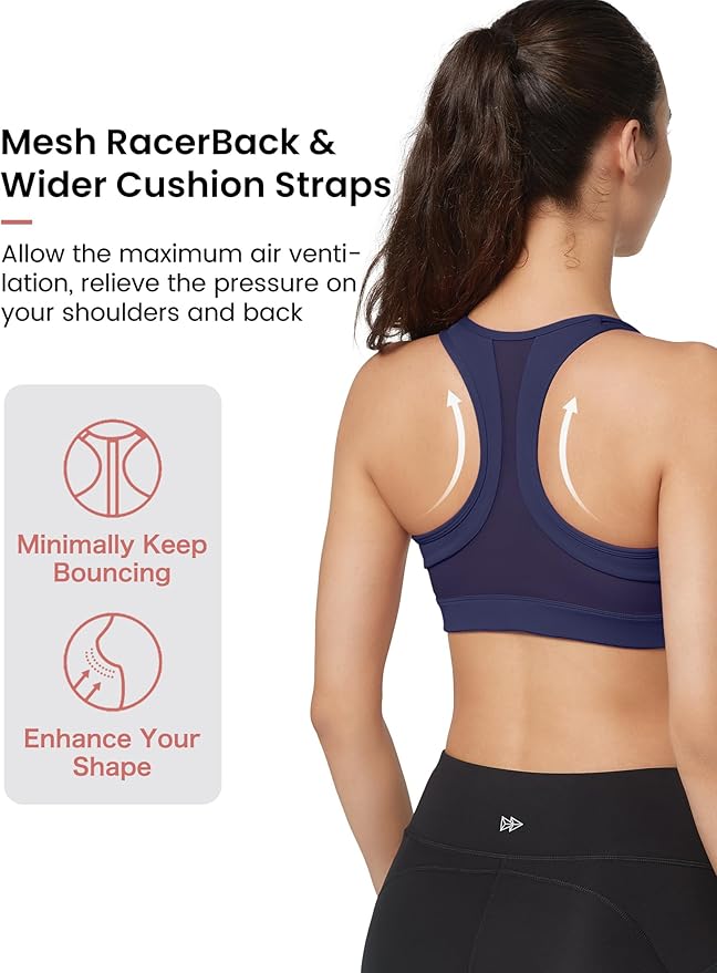 Yvette Zip Front Sports Bra - High Impact Sports Bras for Women Plus Size Workout Fitness Running