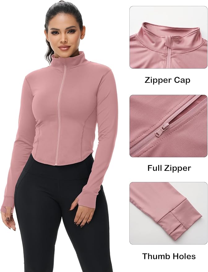 Dalavch 3 Pack Womens Cropped Full Zip up Workout Jacket Slim Fit Running Athletic Gym Yoga Sports Jacket with Thumb Holes