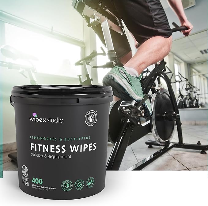 Wipex Fitness Wipes for Equipment Bundle - EWG Verified - Get 2 Buckets (1) Lemongrass & (1) Lavender Plant-Based Gym Equipment Wipes, Clean Surfaces & Mats, Safe Gym & Peloton Bike Cleaner