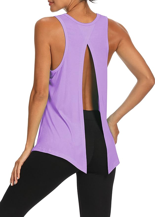 Bestisun Workout Tank Tops Open Back Yoga Exercise Shirts Tie Back Athletic Clothes for Women