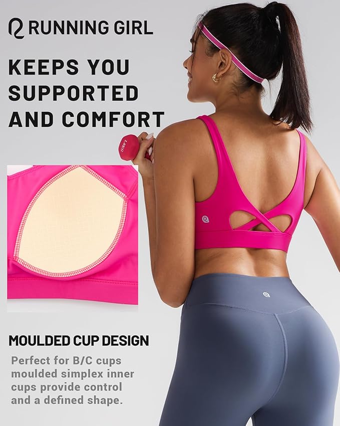 RUNNING GIRL Sports Bra for Women High Support, Molded Cup High Impact Sports Bras with Sewn in Pads Workout Running Bra