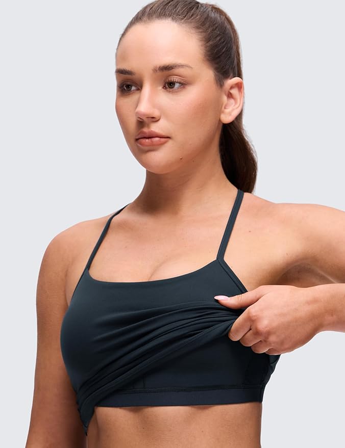 CRZ YOGA Butterluxe Racerback Tank Tops for Women - Scoop Neck Spaghetti Strap Padded Workout Camisole with Built in Bra