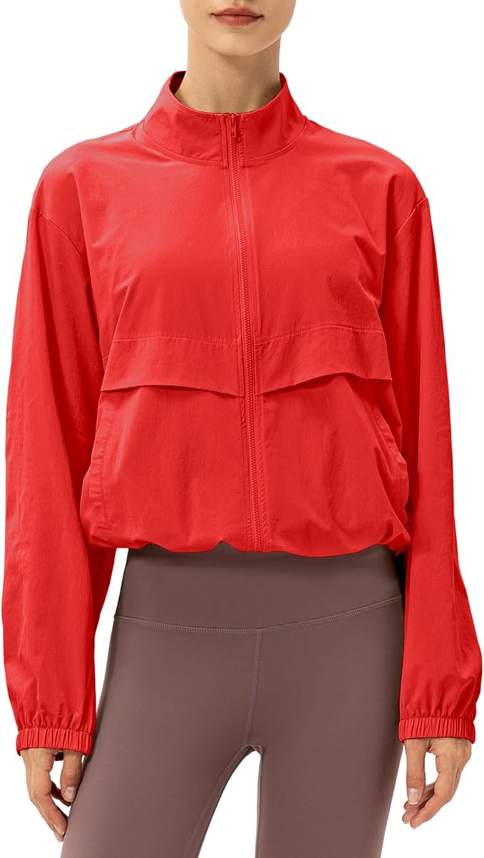 Locachy Women's Lightweight Zip Up Athletic Jacket Stand Collar Windproof Sun Protection Workout Outdoor Jacket