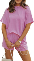 MARZXIN Women 2 Piece Shorts Set 2026 Casual Summer Cruise Outfits Ribbed Loose Short Sleeve Pocket Matching Lounge Sets