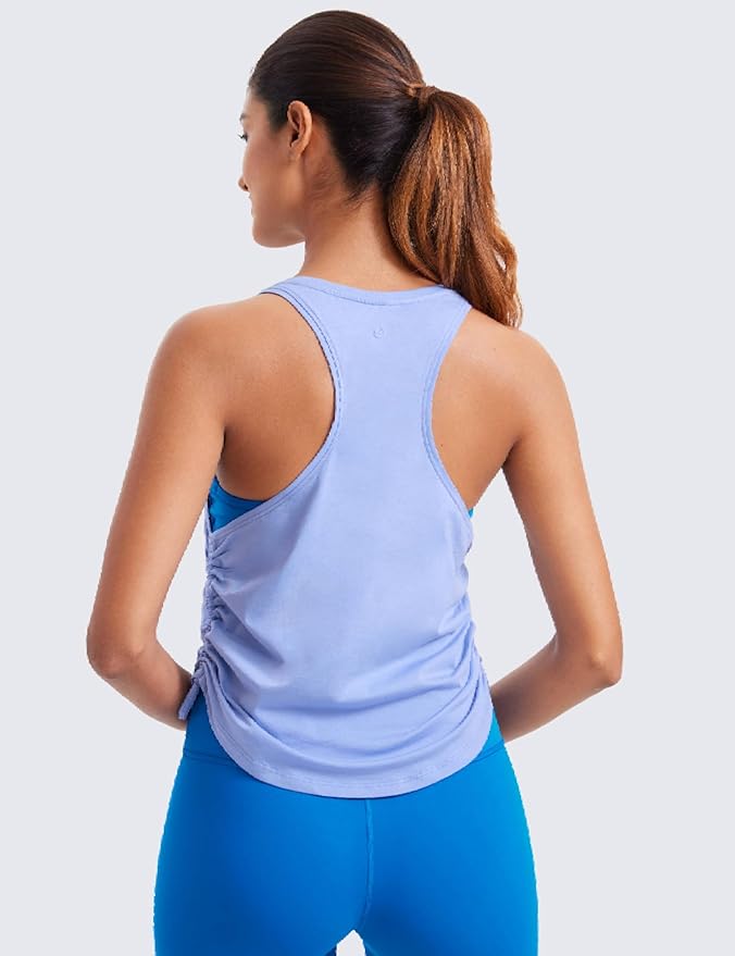 CRZ YOGA Pima Cotton Ruched Side Tank Tops for Women - Workout Athletic Casual Racerback Crewneck Loose Sleeveless Shirts